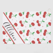 Schattigee moderne rode kersen Elegant Monogrammed Golfhanddoek (Horizontaal)