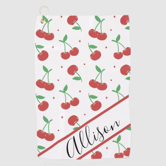 Schattigee moderne rode kersen Elegant Monogrammed Golfhanddoek (Voorkant)