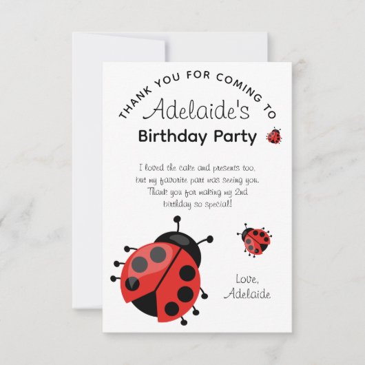 Schattigee moderne rode lieveheersbeestje verjaard bedankkaart (Voorkant)