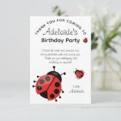 Schattigee moderne rode lieveheersbeestje verjaard bedankkaart (Staand voorkant)