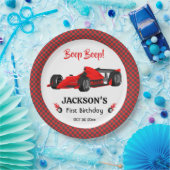 Schattigee moderne rode raceauto 1e verjaardagsfee papieren bordje (Feest)