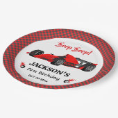 Schattigee moderne rode raceauto 1e verjaardagsfee papieren bordje (Gekanteld)