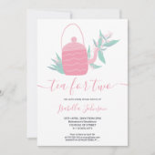 Schattigee moderne roze bloementhee voor twee baby kaart (Voorkant)