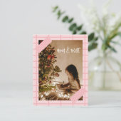 Schattigee moderne roze vrolijke en heldere kerstf feestdagenkaart (Staand voorkant)