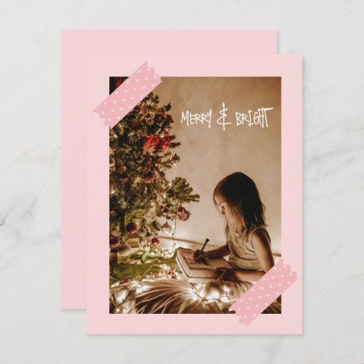Schattigee moderne roze vrolijke en heldere kerstf feestdagenkaart (Voorkant / Achterkant)
