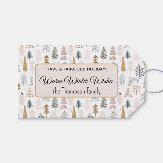 Schattigee moderne rustieke kerstbomen wintervakan cadeaulabel (Voorkant (Horizontaal))