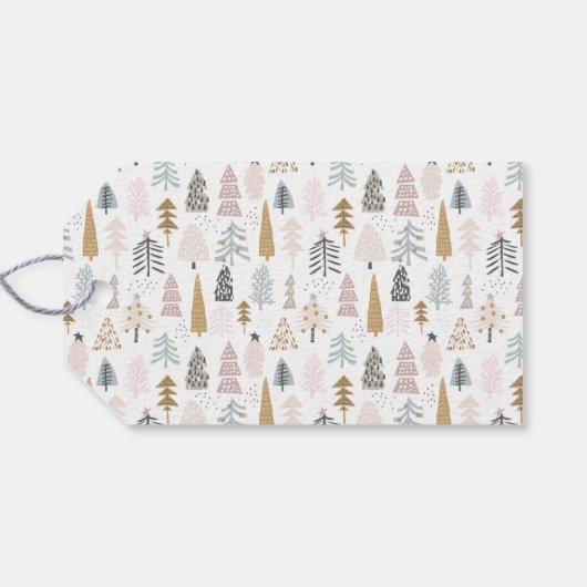 Schattigee moderne rustieke kerstbomen wintervakan cadeaulabel (Achterkant Horizontaal)