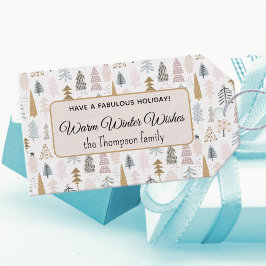 Schattigee moderne rustieke kerstbomen wintervakan cadeaulabel