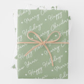 Schattigee Moderne Sage Groene Sneeuwman Kerstbome Inpakpapier Vel (In situ)