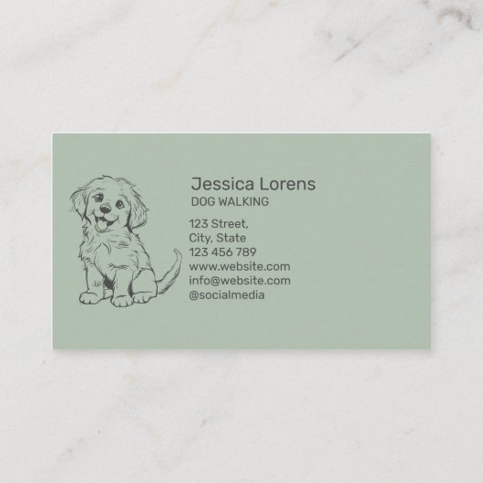 Schattigee Moderne Salie Groene Hondenoppas, Puppy Visitekaartje (Achterkant)