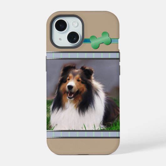 Schattigee moderne Shetland Sheepdog hondenkunst iPhone 15 Case (Achterkant)