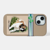 Schattigee moderne sint-bernardshond kunst iPhone 15 case (Achterkant horizontaal)