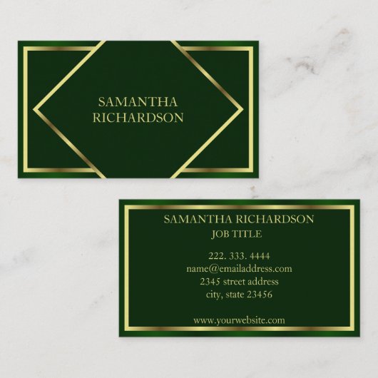 Schattigee moderne smaragdgroen en gouden professi visitekaartje (Voorkant / Achterkant)