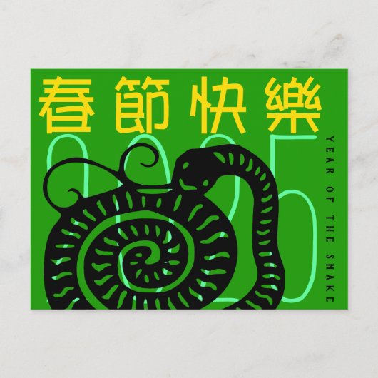 Schattigee Moderne Snake Jaar Groet In Chinees HHP Feestdagenkaart (Voorkant)