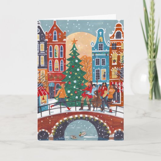 Schattigee moderne stad Amsterdam Kerst Kaart (Voorkant)