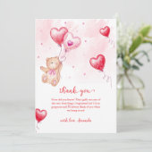Schattigee moderne teddybeer hart ballon Baby show Bedankkaart (Staand voorkant)