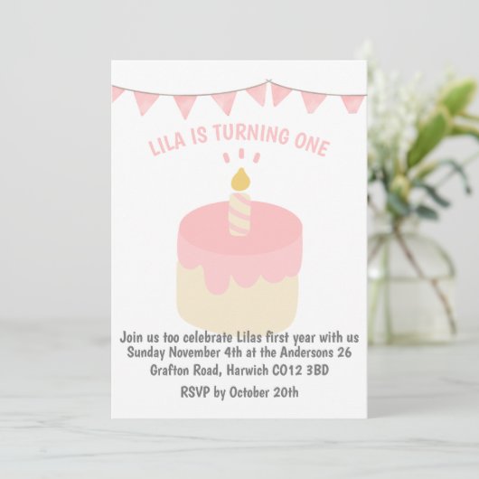 Schattigee, moderne verjaardagstaart uitnodiging (Staand voorkant)