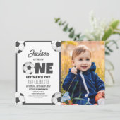 Schattigee moderne voetbalsport foto 1e verjaardag kaart (Staand voorkant)