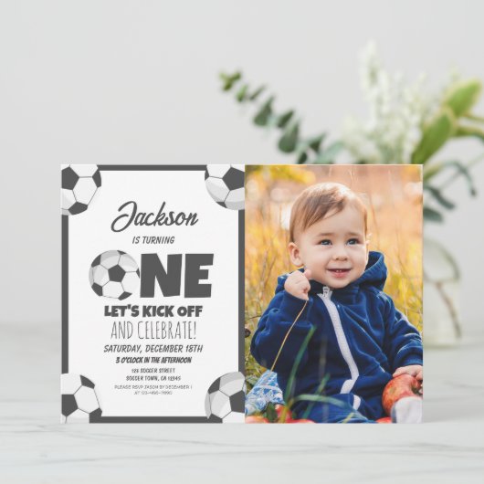Schattigee moderne voetbalsport foto 1e verjaardag kaart (Staand voorkant)
