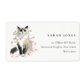 Schattigee moderne Waterverf kerstlicht kattenadre Etiket (Voorkant)