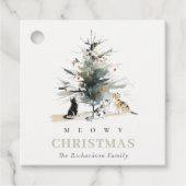 Schattigee moderne Waterverf Meowy kerstboomkatten Bedankjes Labels (Voorkant)