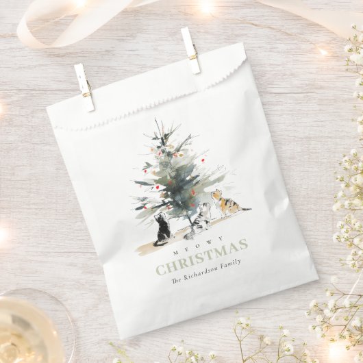 Schattigee moderne Waterverf Meowy kerstboomkatten Bedankzakje (Geknipt)