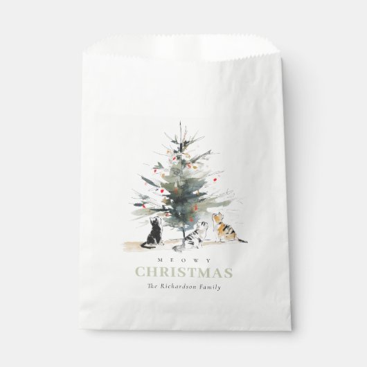 Schattigee moderne Waterverf Meowy kerstboomkatten Bedankzakje (Voorkant)