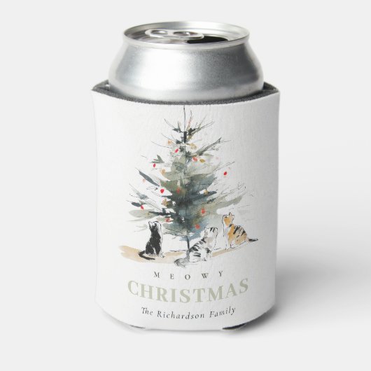 Schattigee moderne Waterverf Meowy kerstboomkatten Blikjeskoeler (Blikje Achterkant)