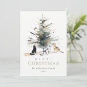 Schattigee moderne Waterverf Meowy kerstboomkatten Feestdagenkaart (Staand voorkant)