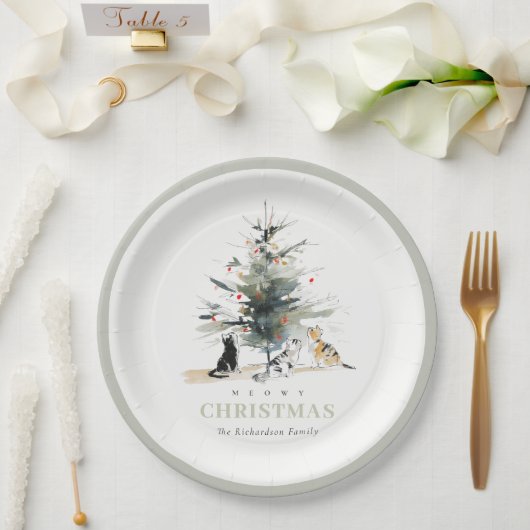 Schattigee moderne Waterverf Meowy kerstboomkatten Papieren Bordje (Huwelijk)