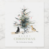 Schattigee moderne Waterverf Meowy kerstboomkatten Wijn Etiket (Enkel label)