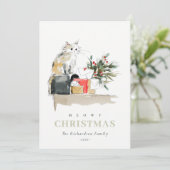 Schattigee Moderne Waterverf Meowy Kerstcadeau Cat Feestdagenkaart (Staand voorkant)