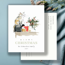Schattigee Moderne Waterverf Meowy Kerstcadeau Cat Feestdagenkaart