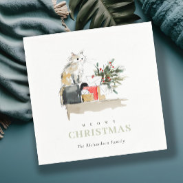 Schattigee Moderne Waterverf Meowy Kerstcadeau Cat Servet