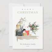 Schattigee Moderne Waterverf Meowy Kerstcadeaus Ka Feestdagenkaart (Voorkant)