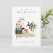 Schattigee Moderne Waterverf Meowy Kerstcadeaus Ka Feestdagenkaart (Staand voorkant)