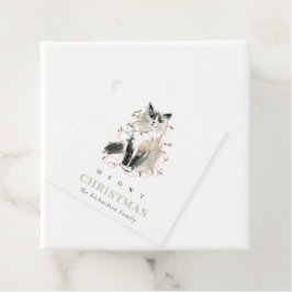 Schattigee Moderne Waterverf Meowy Kerstlicht Kat Bedankjes Labels