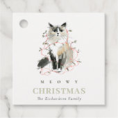 Schattigee Moderne Waterverf Meowy Kerstlicht Kat Bedankjes Labels (Voorkant)