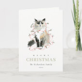 Schattigee Moderne Waterverf Meowy Kerstverlichtin Feestdagen Kaart (Voorkant)