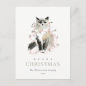 Schattigee Moderne Waterverf Meowy Kerstverlichtin Feestdagenkaart (Voorkant)