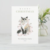 Schattigee Moderne Waterverf Meowy Kerstverlichtin Feestdagenkaart (Staand voorkant)