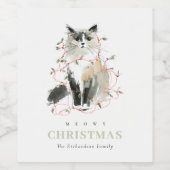 Schattigee Moderne Waterverf Meowy Kerstverlichtin Wijn Etiket (Enkel label)