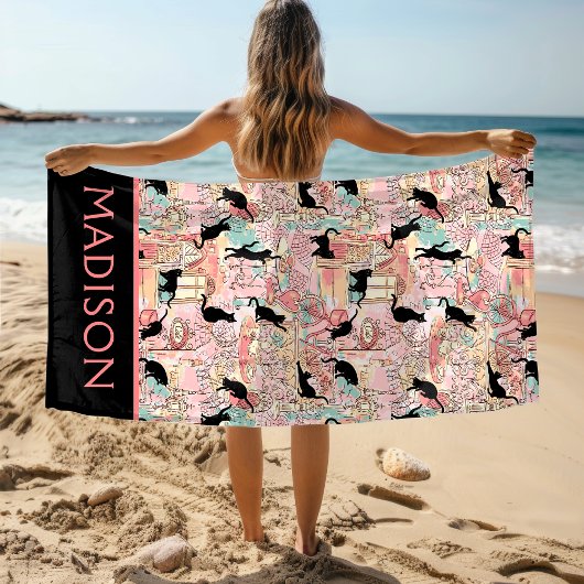 Schattigee moderne Waterverf Paris Cafe Cat gepers Strandlaken