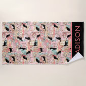 Schattigee moderne Waterverf Paris Cafe Cat gepers Strandlaken (Voorkant)