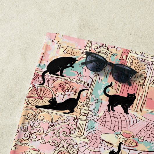 Schattigee moderne Waterverf Paris Cafe Cat gepers Strandlaken (In situ)