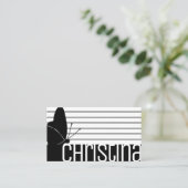 Schattigee moderne zwart wit gestreepte strepen QR Visitekaartje (Staand voorkant)