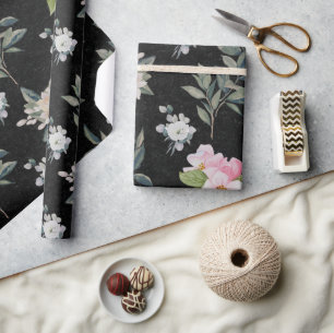 Schattigee moderne zwarte Waterverf bloemmotief Cadeaupapier