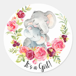 Schattigee Moeder & Baby Olifant Het is een Meisje Ronde Sticker