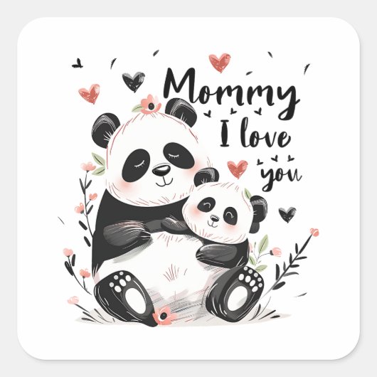 Schattigee moeder Baby Panda Vierkante Sticker (Voorkant)