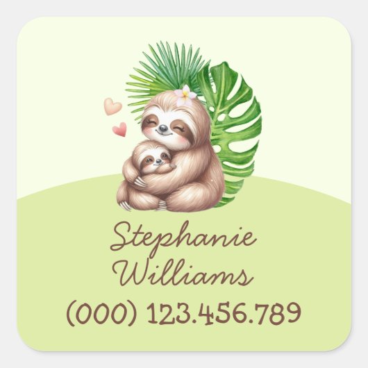 Schattigee Moeder & Baby Sloth Eigendom Sticker (Voorkant)